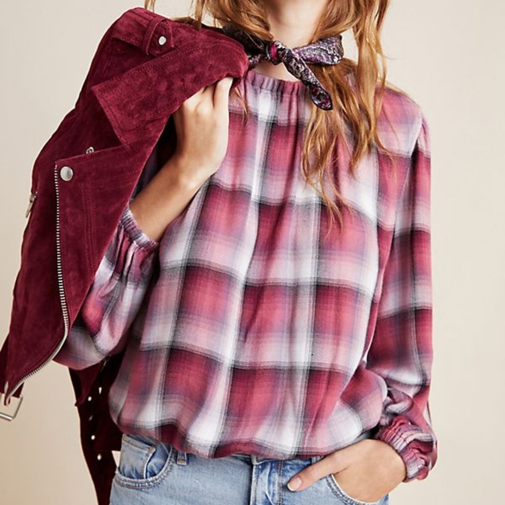 *NWOT* Cloth & Stone Glacier Plaid Blouse